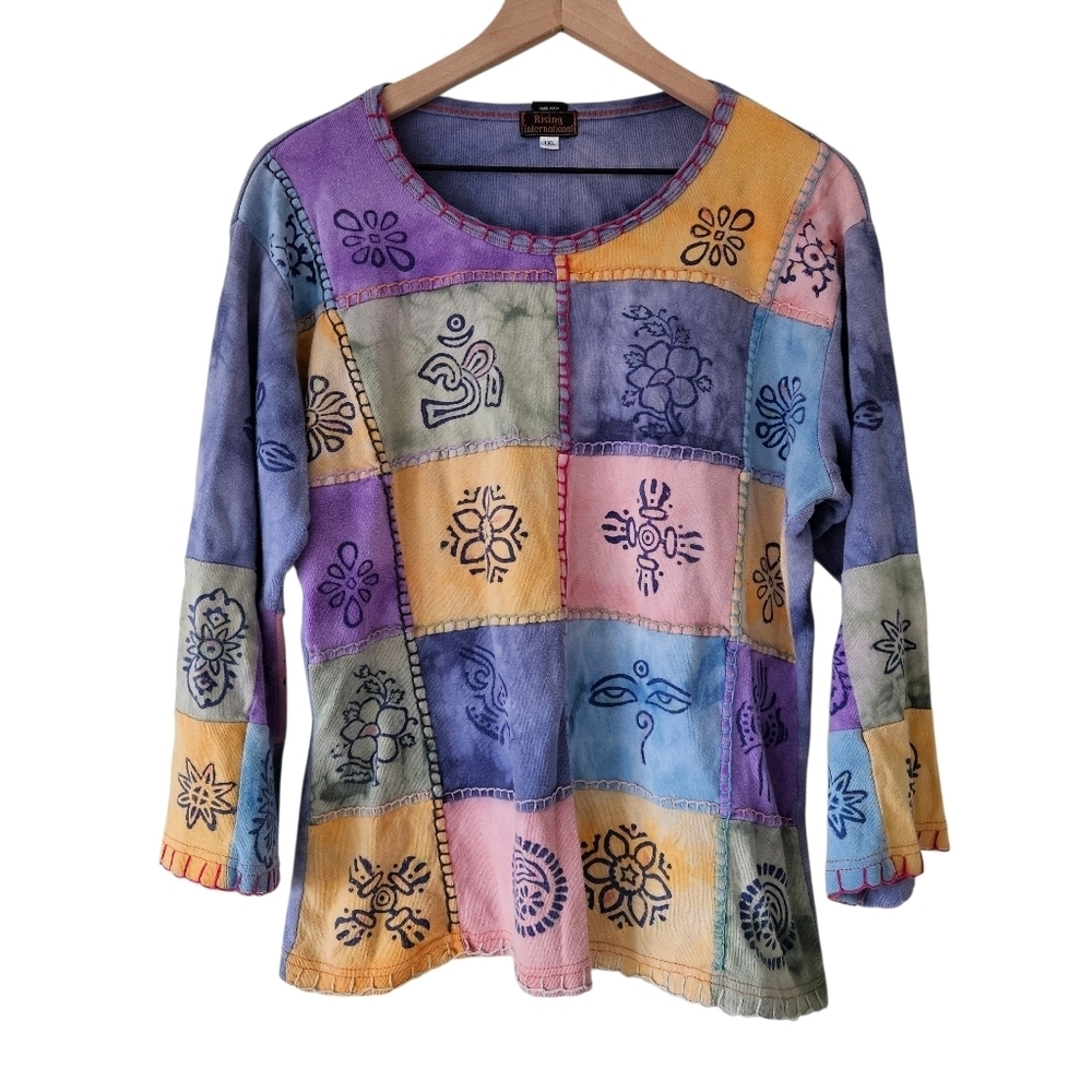Rising International Multicolor Cotton Patchwork 3/4 Sleeve Shirt